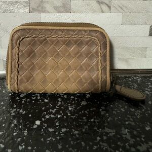 Bottega Veneta Intrecciato Lambskin Leather Zip Around Coin Purse Card Wallet